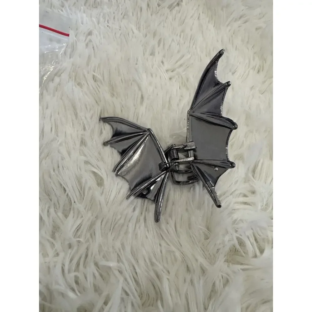 Bat Wing Hair Claw Clip Goth Emo Punk Biker Hair Dark Silver Metal Clip 4”